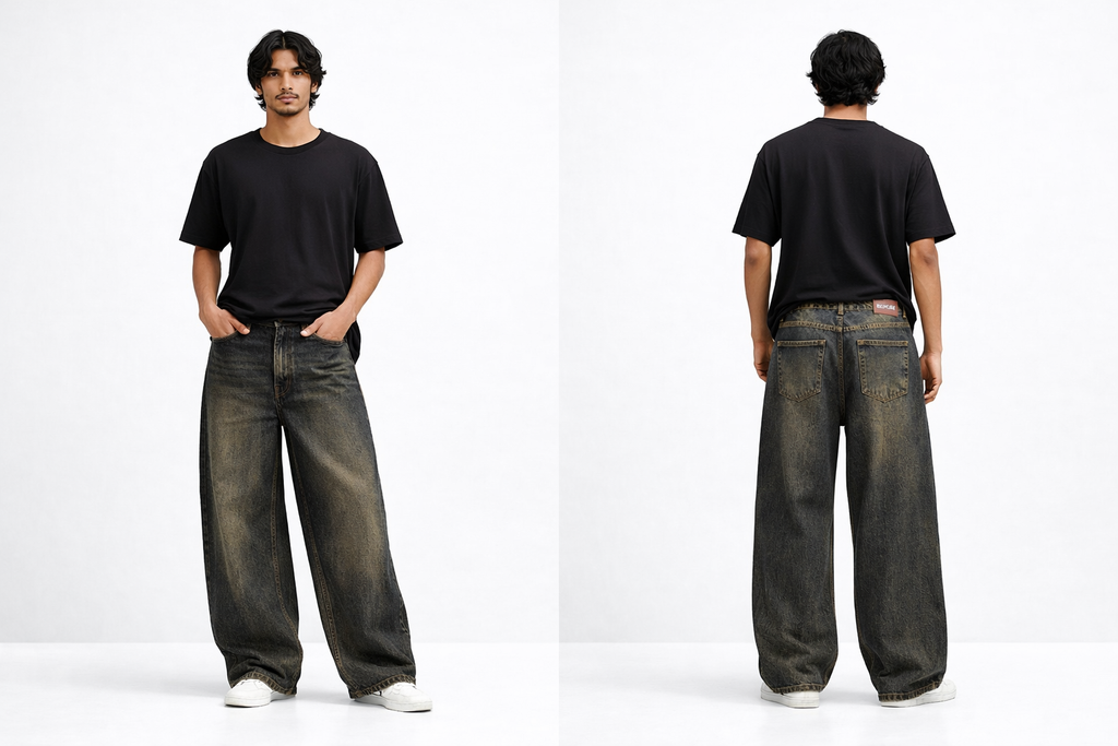 Reckkles Vintage Fade Wide-Leg Baggy Jeans
