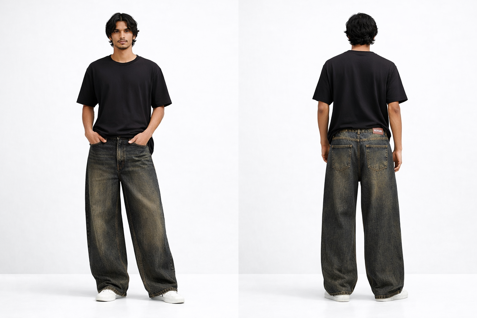 Reckkles Vintage Fade Wide-Leg Baggy Jeans