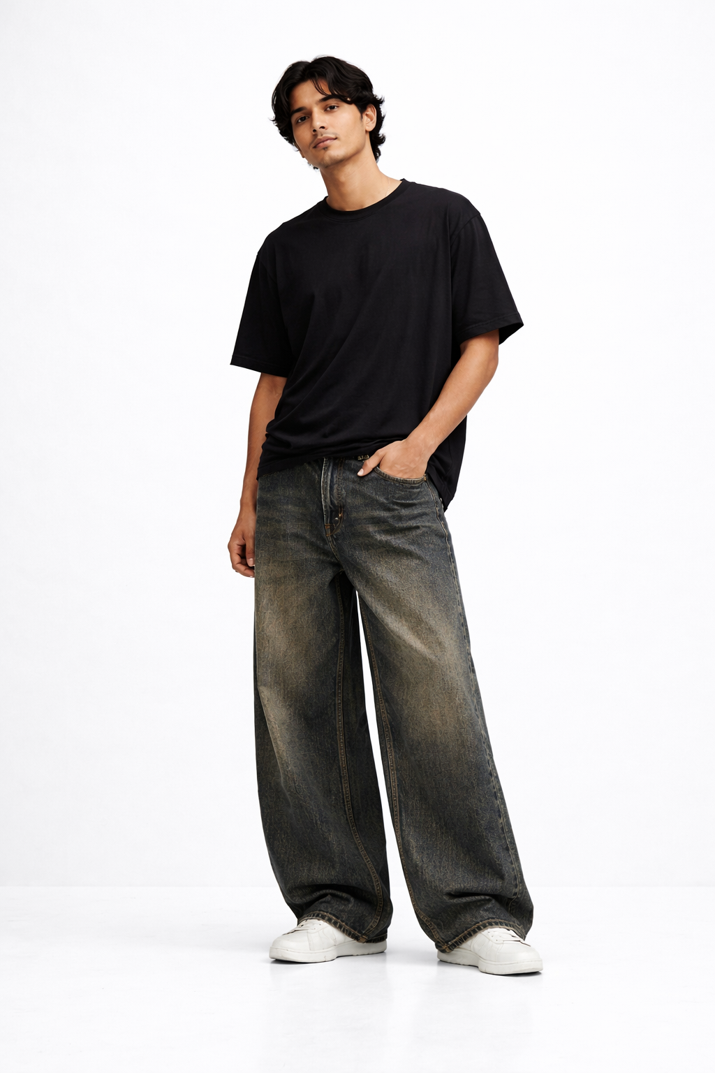 Reckkles Vintage Fade Wide-Leg Baggy Jeans